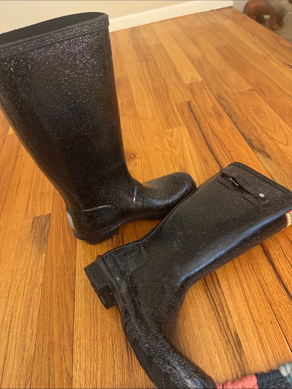 Hunter Kids Black Glitter Tall Rain Boots